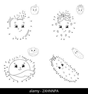 Partita da punto a punto. Tracciare una linea. Per i bambini. Foglio di lavoro dell'attività. Libro da colorare. Con risposta. personaggio dei cartoni animati. Illustrazione vettoriale. Illustrazione Vettoriale