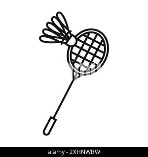 Icona di badminton Black line art Vector in bianco e nero con il simbolo della collezione Illustrazione Vettoriale