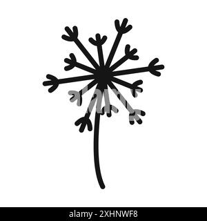 Icona di dandelion Vector grafico Black line in bianco e nero con il simbolo della collezione Illustrazione Vettoriale