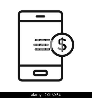 Icona del cellulare e-Business Black line art Vector in bianco e nero con il simbolo della collezione del set di contorni Illustrazione Vettoriale