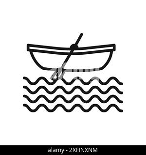 Icona kayak Black line art Vector in bianco e nero con il simbolo della collezione Illustrazione Vettoriale