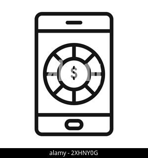 Icona del casinò mobile Vector Black line art in bianco e nero con il simbolo della collezione del set di contorni Illustrazione Vettoriale