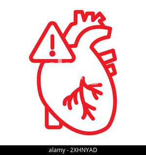 Icona del rischio cardiaco Vector Black line art con bordo bianco e nero segno di raccolta Illustrazione Vettoriale