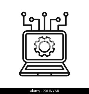 Icona della tecnologia informatica grafica a linee nere in bianco e nero segno di raccolta del set di contorni Illustrazione Vettoriale