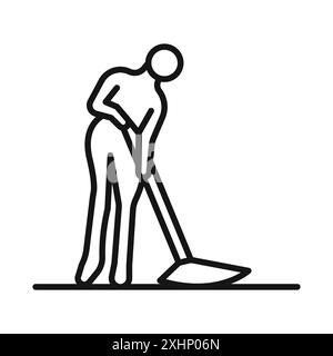 Icona pavimenti in mopping Black line art vettoriale in bianco e nero bordo set segno di collezione Illustrazione Vettoriale