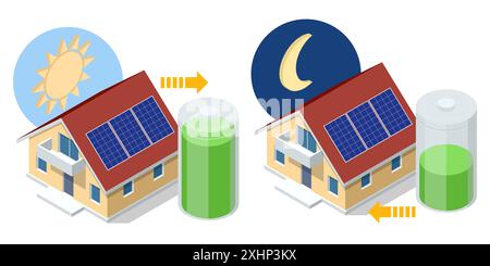 Batteria domestica portatile isolata progettata per il backup domestico e il pannello solare portatile. Soluzione di backup domestico. Batteria di alimentazione portatile da utilizzare per Illustrazione Vettoriale