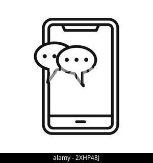 Messaggio in chat sull'icona del telefono cellulare linea nera grafica vettoriale in bianco e nero contorno set segno di raccolta Illustrazione Vettoriale