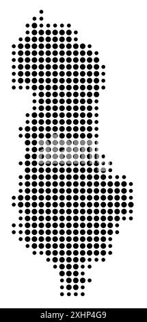 Mappa astratta dell'Albania che mostra l'area del paese con un modello di cerchi neri Illustrazione Vettoriale