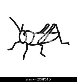 Icona Grasshopper Vector grafico a linee nere in bianco e nero con il simbolo della collezione del set di contorni Illustrazione Vettoriale