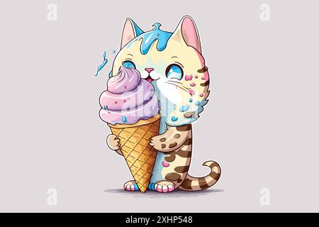 Gatto Eat gelateria vettore illustrazione Illustrazione Vettoriale