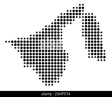 Mappa astratta del Brunei che mostra l'area del paese con uno schema di cerchi neri Illustrazione Vettoriale