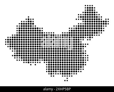 Mappa astratta della Repubblica Popolare Cinese che mostra l'area del paese con un modello di cerchi neri Illustrazione Vettoriale