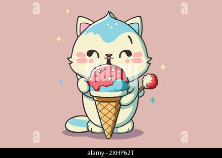 Gatto Eat gelateria vettore illustrazione Illustrazione Vettoriale