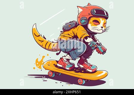 cat in sella a uno skateboard vettoriale illustrazione Illustrazione Vettoriale