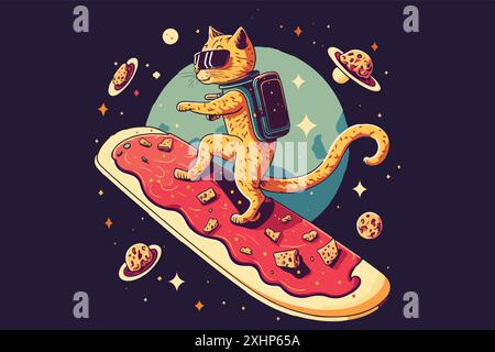 cat in sella a uno skateboard vettoriale illustrazione Illustrazione Vettoriale