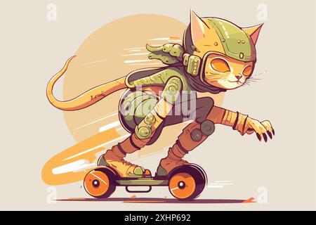 cat in sella a uno skateboard vettoriale illustrazione Illustrazione Vettoriale