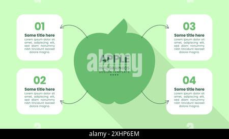 Modello infografico con 4 opzioni o passaggi. Mela. Può essere utilizzato per layout del flusso di lavoro, diagrammi, banner, webdesign. Illustrazione vettoriale Illustrazione Vettoriale