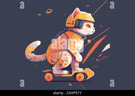 cat in sella a uno skateboard vettoriale illustrazione Illustrazione Vettoriale