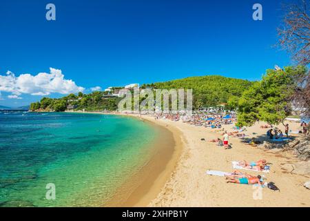 Grecia, Arcipelago delle Sporadi, Isola di Skiathos, Spiaggia di Troulos Foto Stock