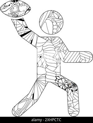 Design artistico dipinto a mano. Icona illustrazione disegnata a mano RUGBY per colorare, per t-shirt e altre decorazioni Illustrazione Vettoriale