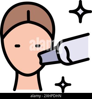 Dispositivo di pelatura viso e bellezza. Pulitore per pelli facciali a ultrasuoni. Spatola per viso per rimozione testa nera, detergente per pori e rimozione grinze. Trattamento della pelle Illustrazione Vettoriale