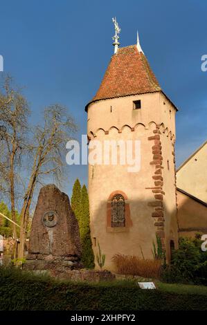 Francia, Bas Rhin, Obernai, la Freppel Tower, vecchia torre campanaria Foto Stock