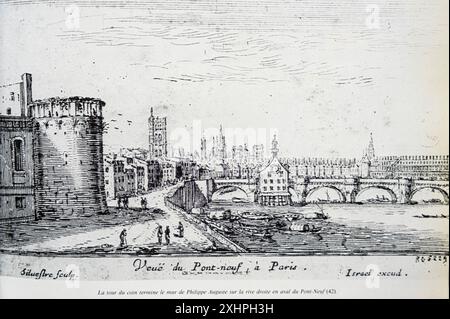 Francia, Parigi, piano storico, la torre dell'angolo termina le mura di Philippe Auguste sulla riva destra a valle del Pont Neuf Foto Stock