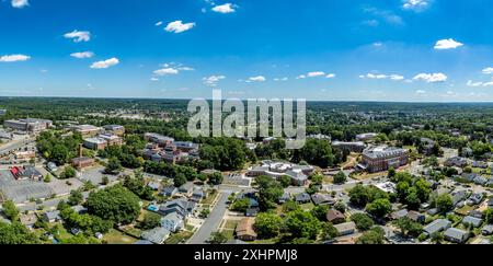 Vista aerea degli edifici della Mary Washington University a Fredericksburg Virginia: Dodd Auditorium, Jefferson Hall, Bushnell Hall, Framar House Foto Stock