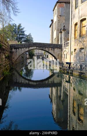 Francia, Giura, Dole, Canal des Tanneurs, ponte Foto Stock