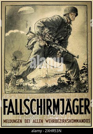 WW2 Nazi Recruiting poster Propaganda "Parachute Hunter". Arruolarsi nel «FALLSCHIRMJAGER» della seconda guerra mondiale dei Commandos dell'All Army Parachute Recruiting Commandos 1940 Foto Stock