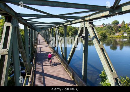 Pista ciclabile della valle della Ruhr, ex ponte ferroviario sulla Ruhr, lago Baldeney ad Essen, pista ciclabile e pedonale, Essen, Renania settentrionale-Vestfalia, Germania Foto Stock