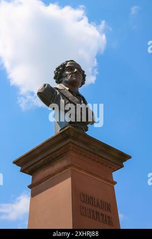 Monumento in onore di Conradin Kreutzer, musicista, direttore d'orchestra e compositore, busto di Hans Baur, scultore, scultura, ritratto, ritratto, testa, faccia Foto Stock