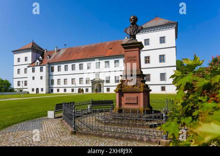 Monumento in onore di Conradin Kreutzer, musicista, direttore d'orchestra e compositore, busto di Hans Baur, scultore, scultura, piedistallo, scrittura, lettere, pubbliche Foto Stock