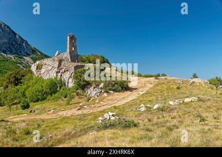 Rovine del castello di Torre forca di penne vicino a Capestrano in Abruzzo. Appennini, Italia, Europa meridionale Foto Stock