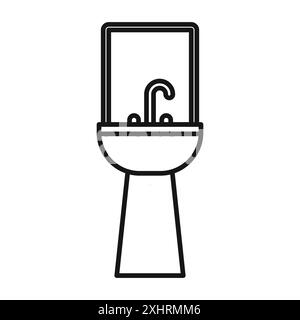 Icona lavabo da bagno Black line art Vector in bianco e nero e insegna della collezione Illustrazione Vettoriale