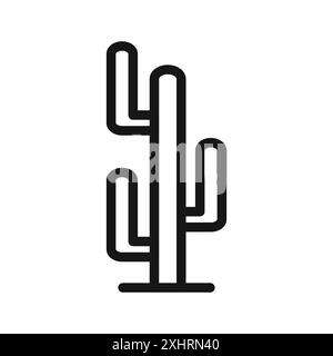 Cactus Icon Vector art Black line in bianco e nero con il simbolo della collezione del set di contorni Illustrazione Vettoriale