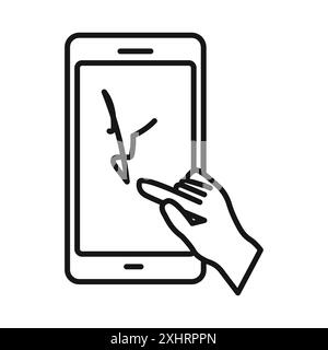 Finger conferma l'icona della firma Black line art Vector in bianco e nero Illustrazione Vettoriale