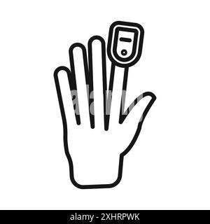 Icona del pulsossimetro FingerTIP vettore grafico linea nera con contorno bianco e nero segno di raccolta del set Illustrazione Vettoriale