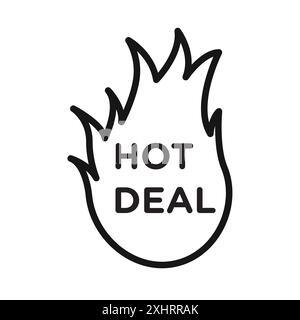 Icona Hot Deal Vettore grafico linea nera in bianco e nero con il simbolo della collezione set di contorni Illustrazione Vettoriale
