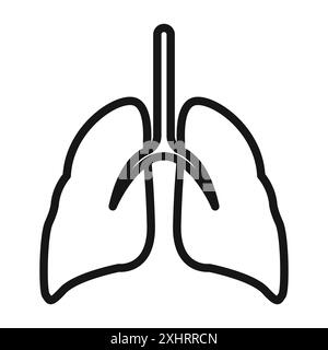 Icona dei polmoni Vector art con linea nera in bianco e nero e segno di raccolta Illustrazione Vettoriale