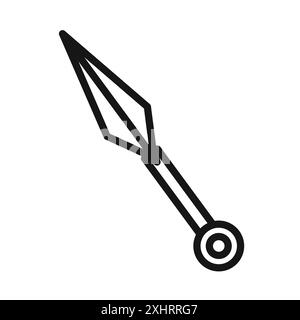 Icona del coltello da lancio Kunai Vettore d'arte della linea nera con il simbolo della collezione del set di contorni in bianco e nero Illustrazione Vettoriale