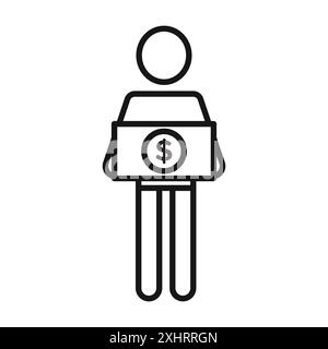 L'uomo prende denaro icona di credito Black line art Vector in bianco e nero contorno set segno di collezione Illustrazione Vettoriale