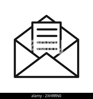 Icona messaggio di posta elettronica grafica con linee nere in bianco e nero segno di raccolta del set di contorni Illustrazione Vettoriale