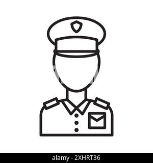 Icona del Chief Officer maschile Black line art Vector in bianco e nero con il simbolo della collezione Illustrazione Vettoriale