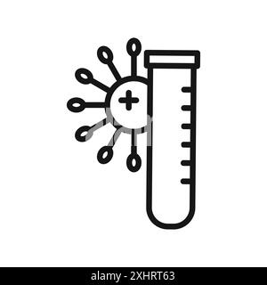 Icona del test PCR: Vettore grafico linea nera in bianco e nero, segno di raccolta del set di contorni Illustrazione Vettoriale