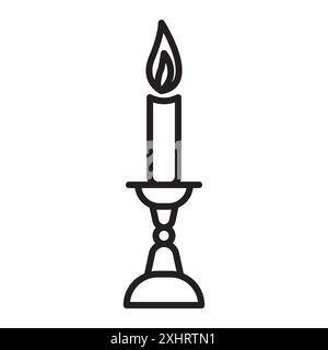 Icona delle candele Shabbat Black line art vettoriale in bianco e nero contorno set segno di collezione Illustrazione Vettoriale