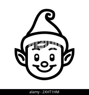 Icona ELF o simbolo di linea moderna. Grafica a linee vettoriali e design a icone con un contorno audace. Bianco e nero Pixel Perfect simbolo minimalista isolato ba bianca Illustrazione Vettoriale