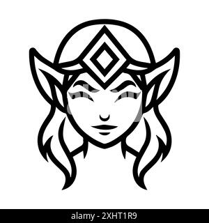 Icona ELF o simbolo di linea moderna. Grafica a linee vettoriali e design a icone con un contorno audace. Bianco e nero Pixel Perfect simbolo minimalista isolato ba bianca Illustrazione Vettoriale