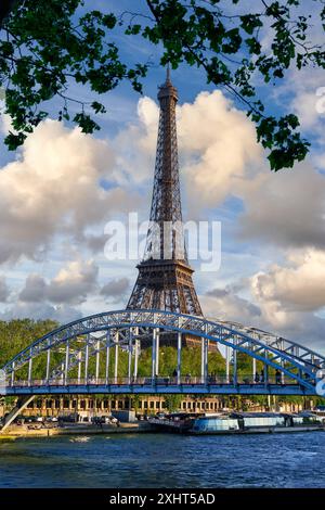 Passerelle Debilly, barca turistica, fiume Sena, Parigi, Francia Foto Stock