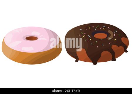 Ciambelle. Pasticceria rotonda e pasticceria decorata con pamada dolciaria. Delizioso dessert nazionale americano. Illustrazione Vettoriale